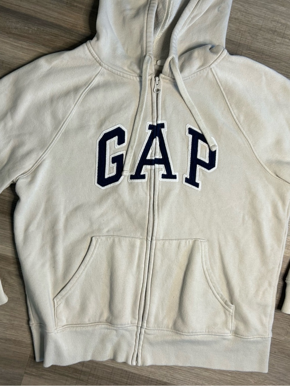 GAP Cream Full-Zip Hoodie with Navy Lettering - Picture 3 of 3